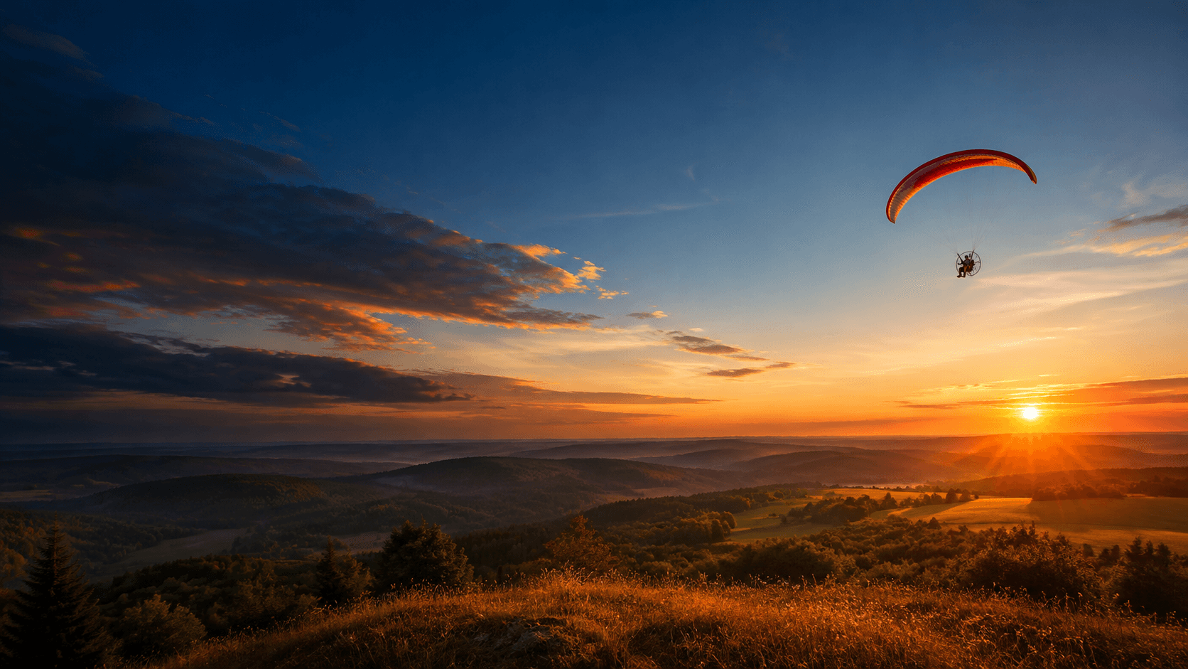 Motorový paragliding ve vzduchu